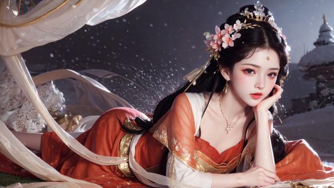 雪夜古风美人汉服写真