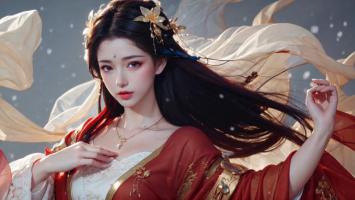 古风仕女雪中飘纱，汉服华裳尽显东方美