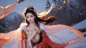 雪中仙子汉服写真，飘带飞舞尽显古典美