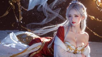 仙侠红衣女神卧雪图