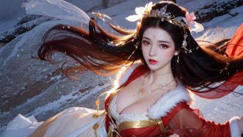 雪中仙子汉服写真，长发飞舞光影绝美