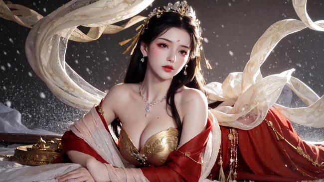 雪夜仙子红金华服写真