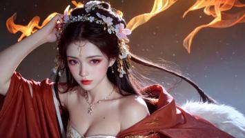 仙侠古风美人，火焰环绕汉服飘逸