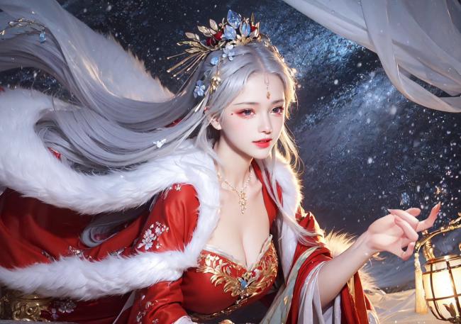 星雪仙姬持灯图，古风写实美学巅峰之作