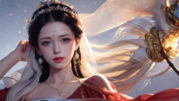 古风仙侠少女写真，飘逸发丝与金饰华服 ✨