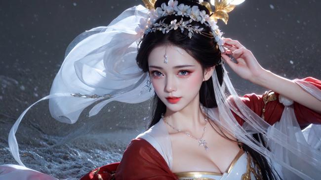 雪中汉服美人，飘纱轻舞显仙韵