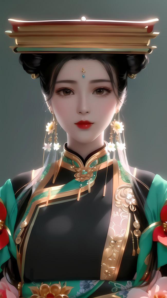 古风仕女汉服写真，金冠华裳映柔光