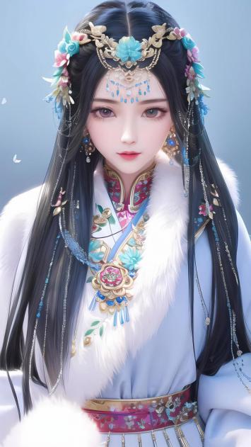 古风仕女汉服写真，精致头饰与毛领华服