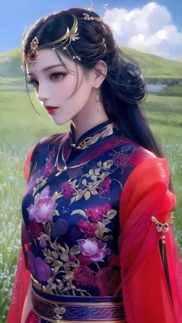 古风仕女汉服写真，青丘田野间优雅伫立