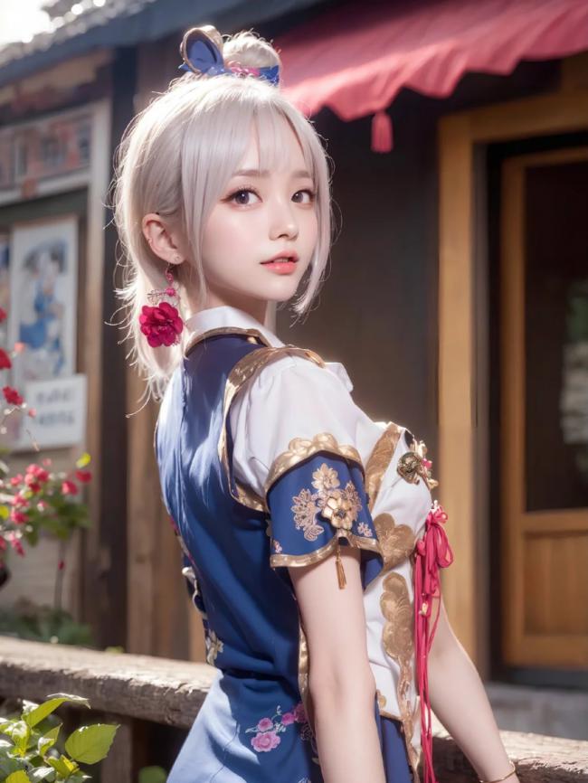 银发汉服少女古巷写真，光影柔美细节炸裂