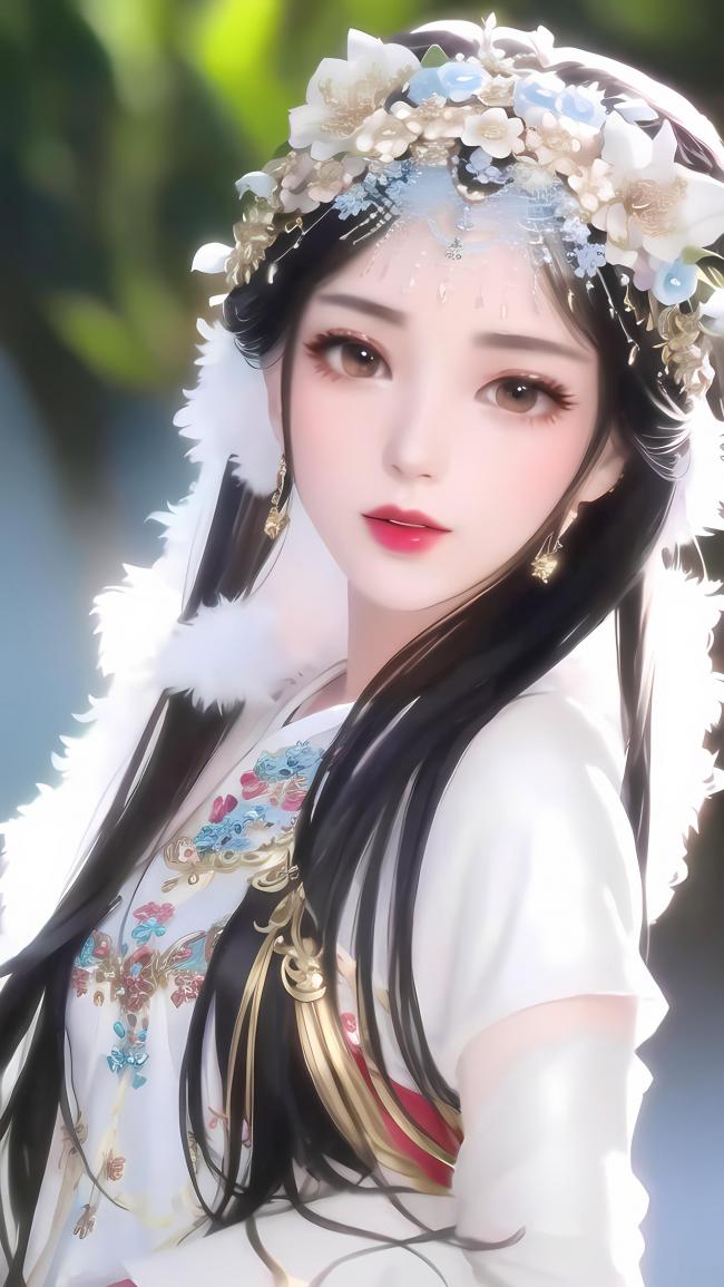 古风仕女汉服写真，柔光花冠映仙姿