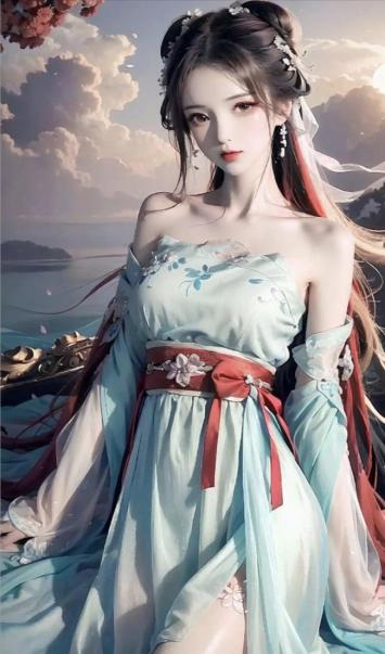 古风仕女汉服写真，云海仙境背景