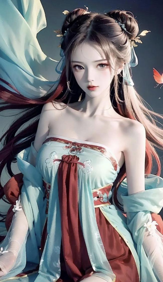 古风汉服少女写真，飘逸衣袂与蝶影共舞